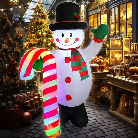 5FT Christmas Inflatables Outdoor Decorations with RGB Led Light, Snowman